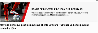 100 euros de bonus pour vos paris sportifs chez Betstars