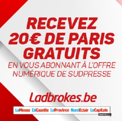 20 euros de bonus Sudpresse chez Ladbrokes
