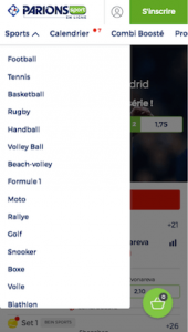 menu mobile ParionsSport