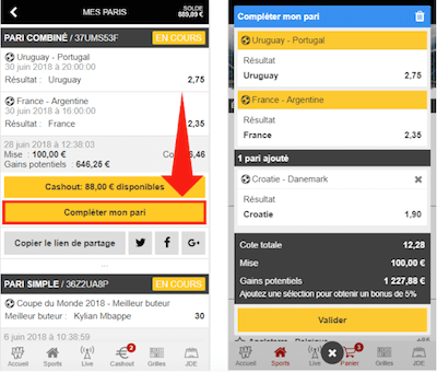 Completer votre pari Winamax