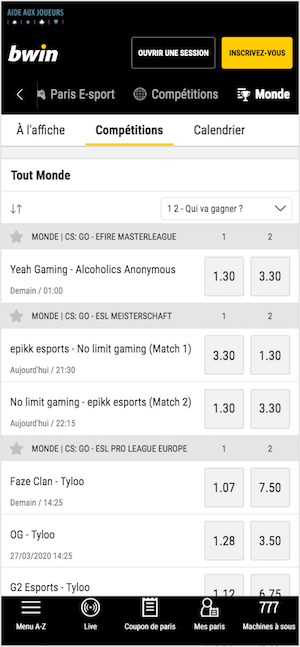 offre Esport Bwin