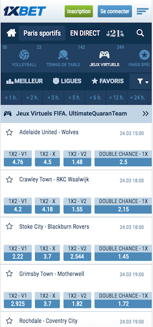 Parier Fifa cotes 1xBet