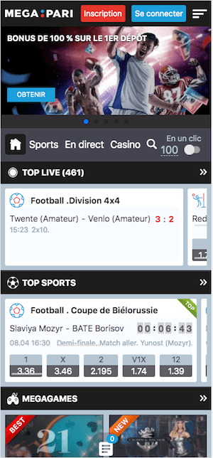 megapari sur mobile