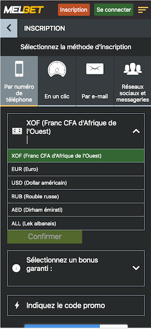 melbet inscription sur mobile