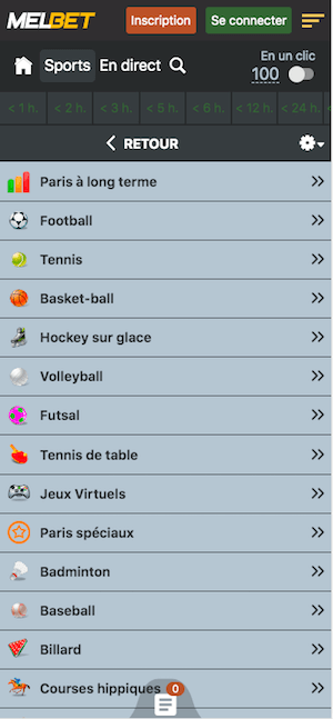 melbet menu app