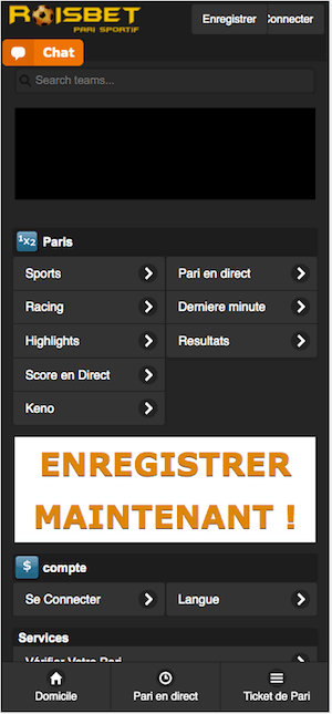 roisbet menu sur mobile