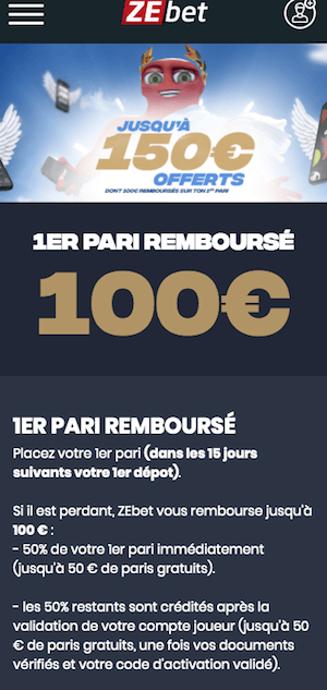 zebet bonus de bienvenue 150