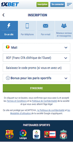 1xbet mali inscription