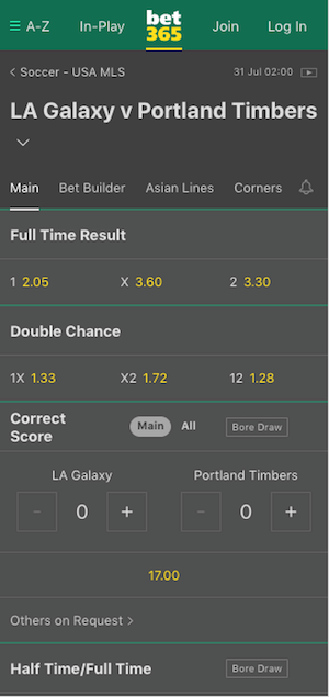 cotes LA galxi vs portland timbers