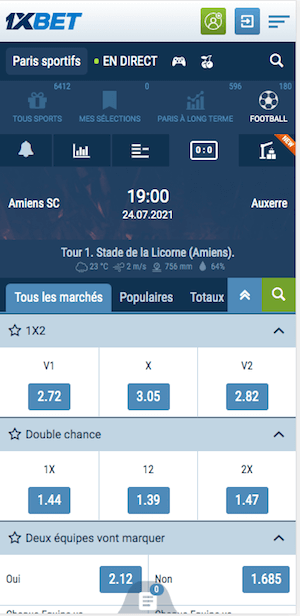 cotes amiens sc vs auxerre