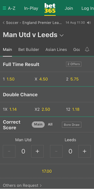 cotes man utd vs leeds