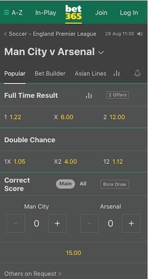 cotes man city cs arsenal