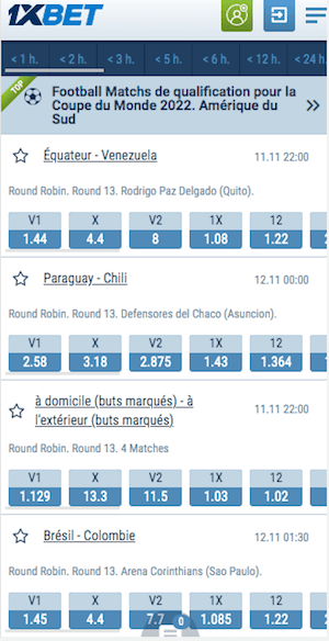 cotes 1xbet qualif amerique du sud