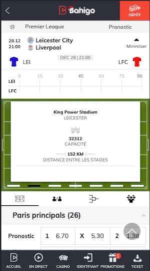 meilleures cotes leicester vs liverpool