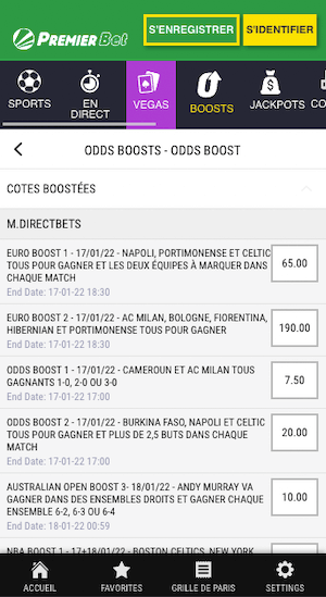 boosts cotes premier bet