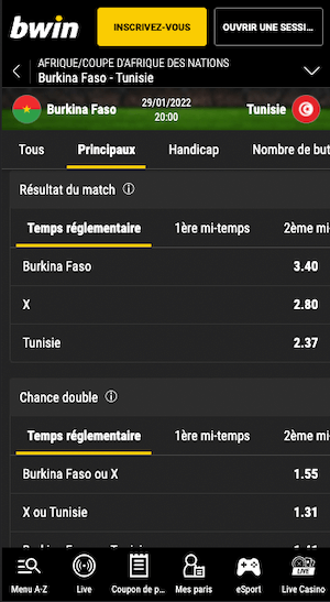 cotes burkina faso vs tunisie 