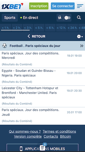 Paris speciaux du jour 1xbet
