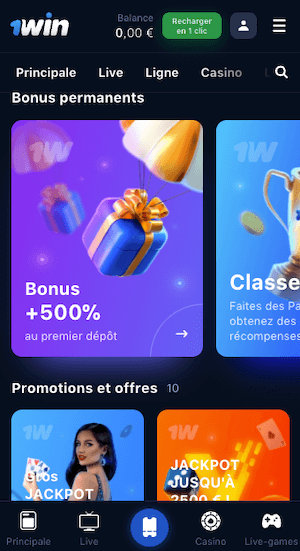 1win promos sur mobile