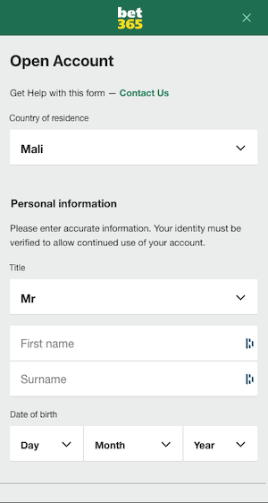 Bet365 Mali creer un compte 