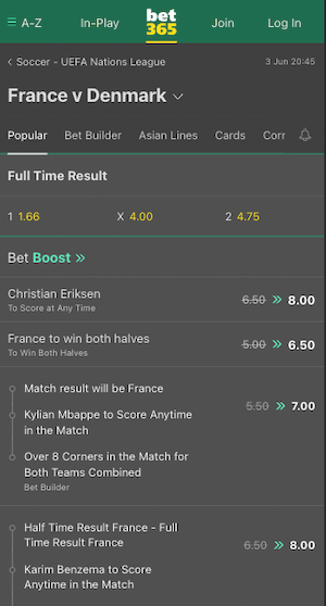 cotes france vs danemark