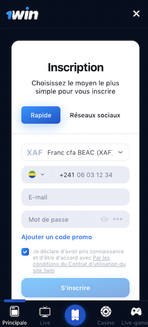 1win gabon inscription