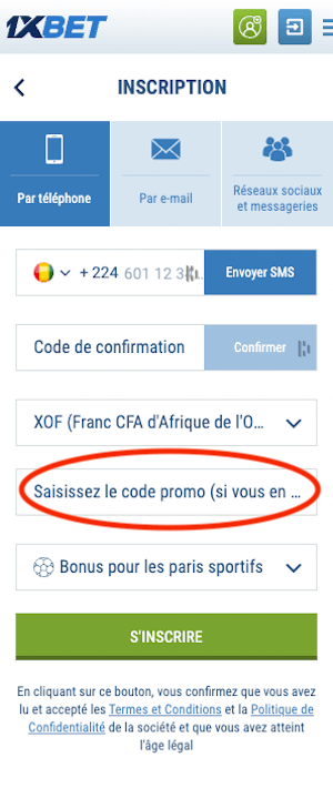 1xbet guinee inscription