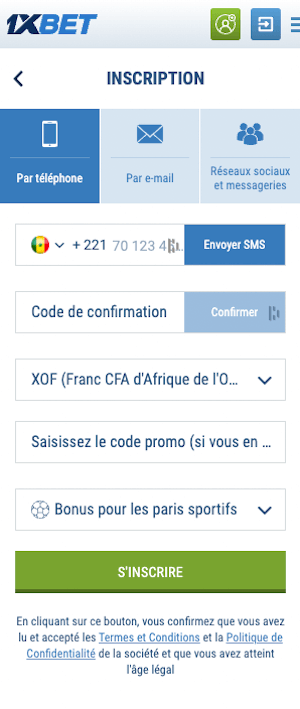 1xbet senegal inscription mobile