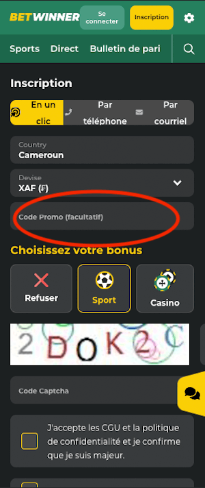 betwiner cameroun inscription sur mobile