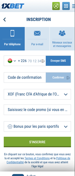 1xbet burkina inscription sur mobile