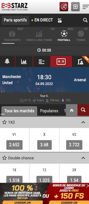 cotes man united vs arsenal 