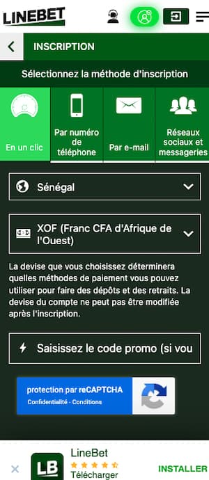linbet inscription sur smartphone