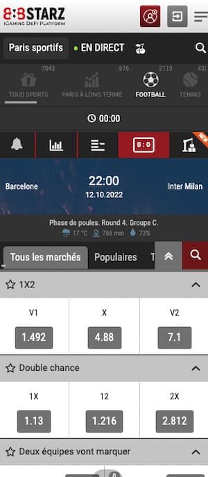 cotes barca inter milan occtobre 22