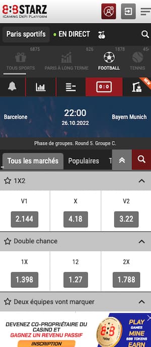 cotes barcelone bayern munich 26 octobre 22