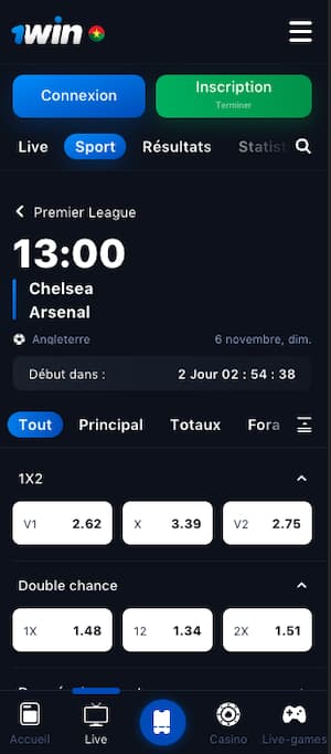 cotes chelsea arsenal 6 novembre 22