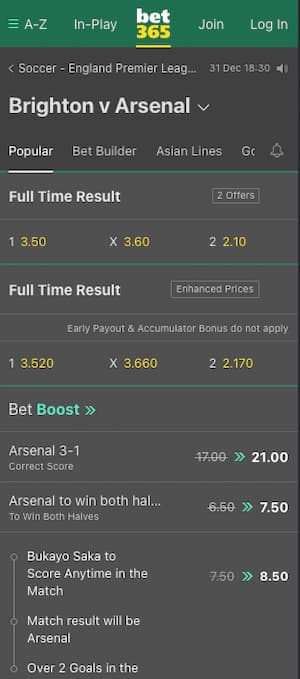 cotes brighton arsenal