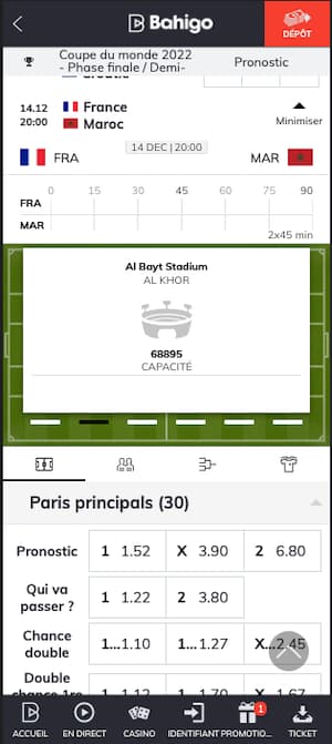 cotes france vs maroc avec bahigo