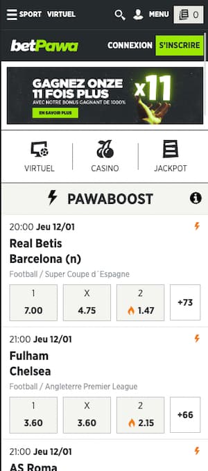 Betpawa accueil sur mobile