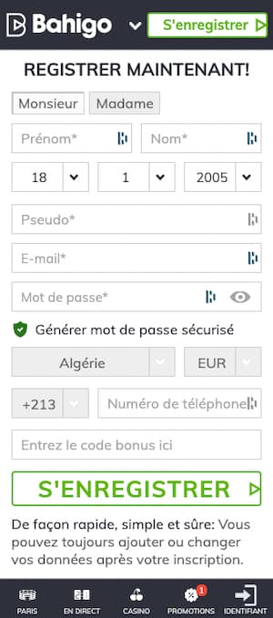 bahigo algerie inscription sur mobile