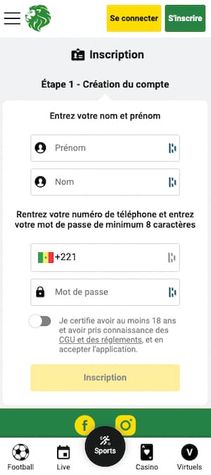 sunubet inscription sur mobile