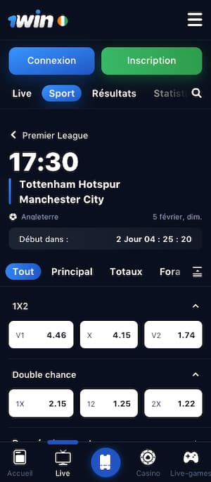 parier totenham man city avec 1win