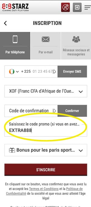 888starz inscription avec code promo