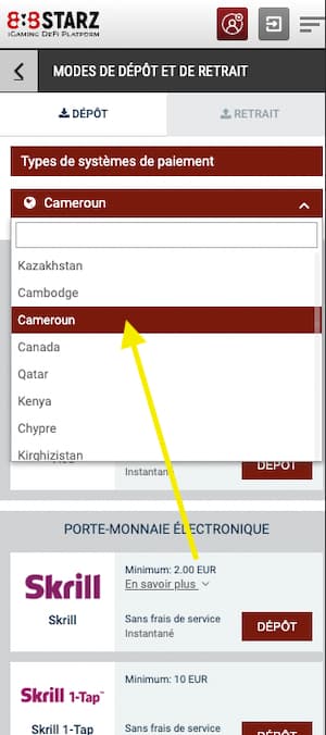 888starz cameroun paiement