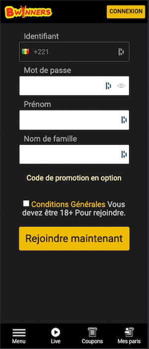 bwinners inscription sur mobile 