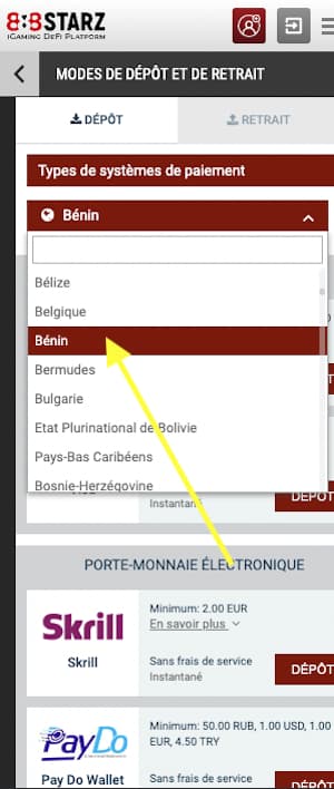 888starz benin paiement
