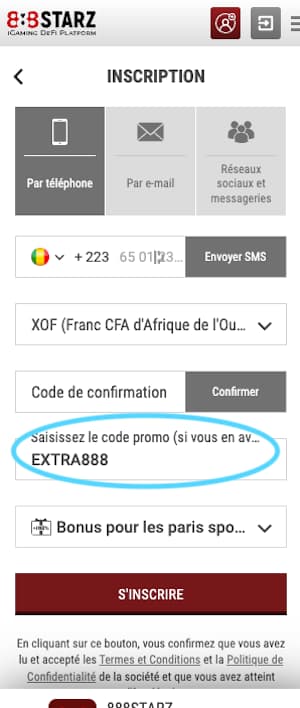 888starz mali inscription avec code promo