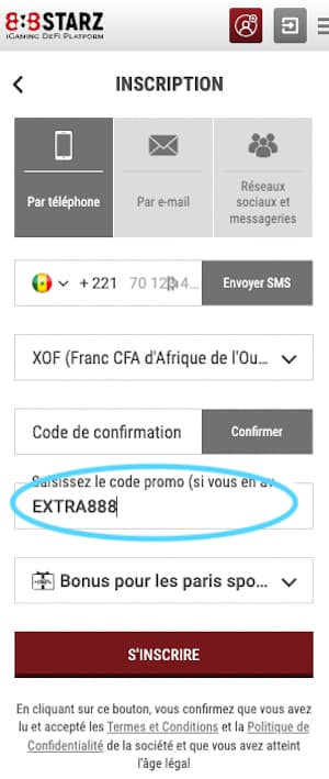 888starz senegal inscription avec code promo
