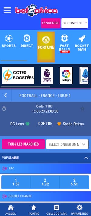 cotes rc lens vs stade de reims sur bet223