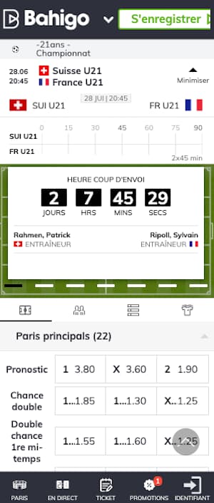 cotes suisse u21 vs france u21 avec bahigo