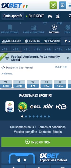 cotes arsenal - Man City avec 1xbet ce 06 auout 2023