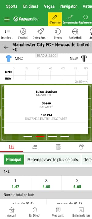 cotes man city vs newcastle united sur premier bet